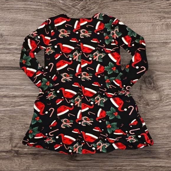 Festive Black and Red Christmas Long Sleeve Dress with Pockets - Picture 2 of 4